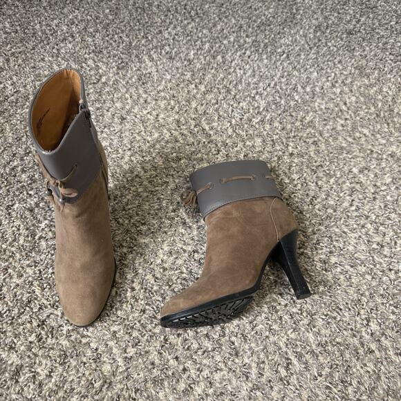 Sofft Boots Ballena Brown Gray Suede Leather Heeled Ankle Booties Zip 6.5 M - Picture 1 of 7